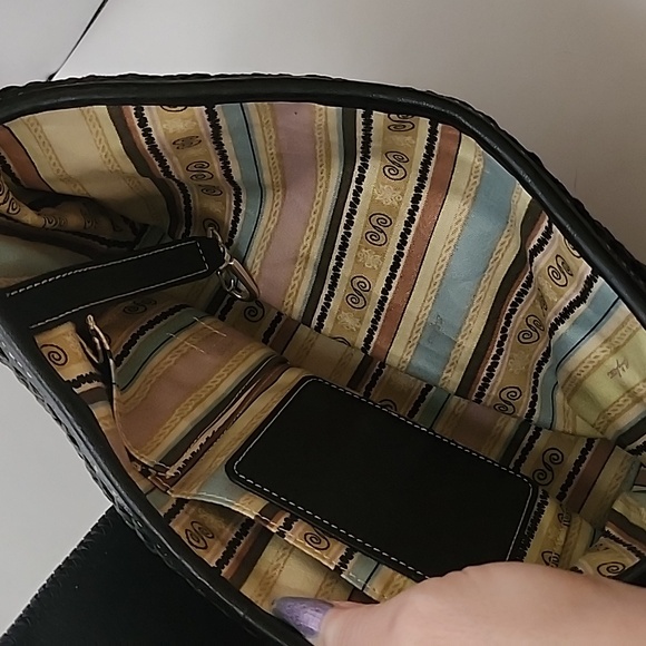 Brighton Sydney Sraw Bag w/ Leather Trim & Braided Handle Dark Blue & Beige - Picture 7 of 11